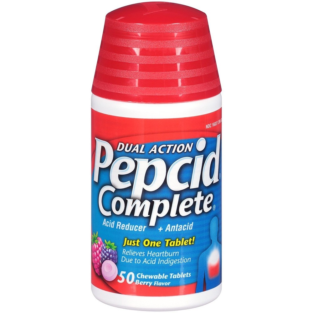 Pepcid Complete Dual Action Acid Reducer Chewable Tablets Berry Flavor 50 Count-image