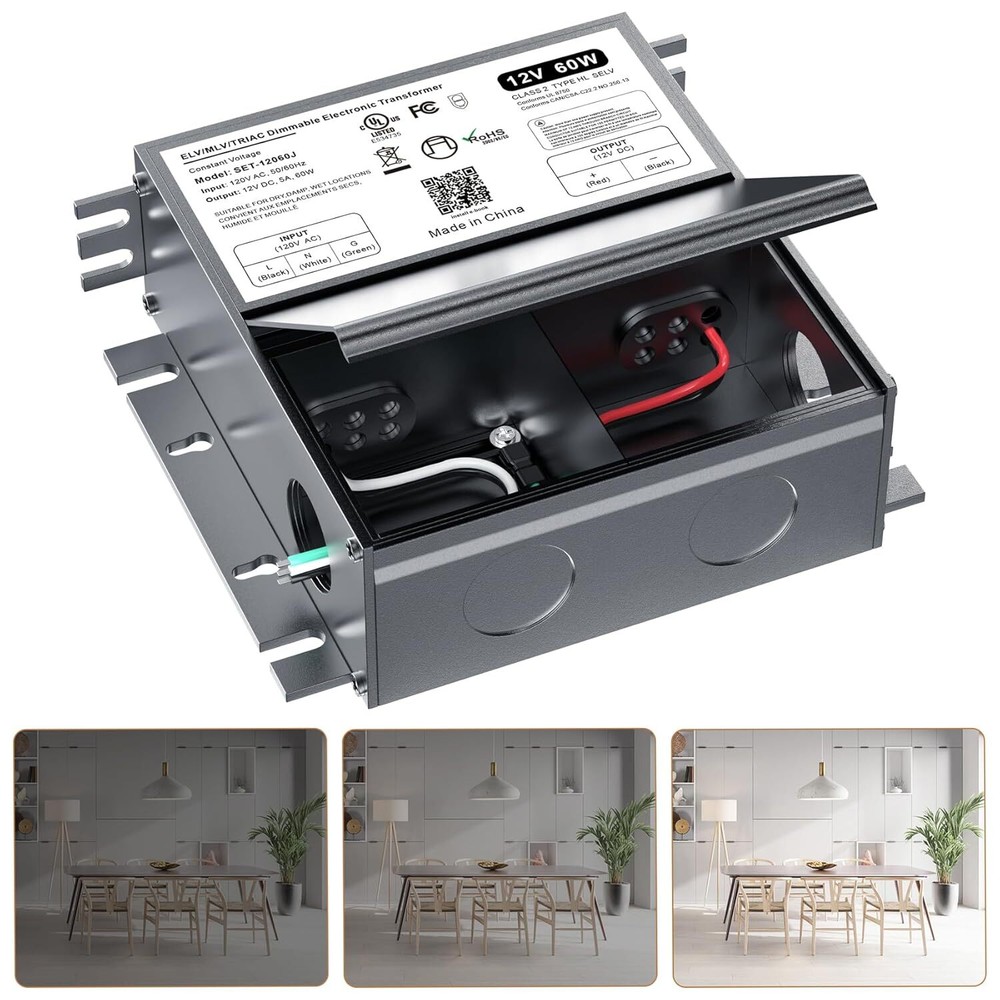 60W Triac ELV/MLV LED Transformer Compatible with ... 12V Dimmable LED Driver