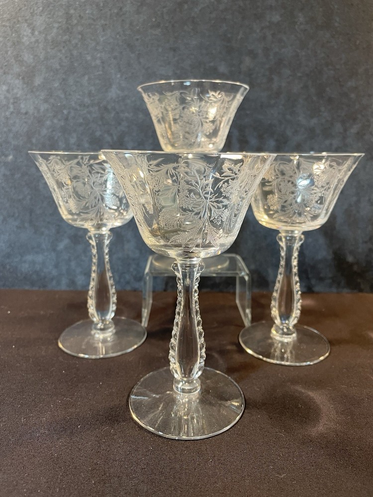 Vintage Crystal Fostoria Heather Cocktail Glasses Goblets, Set of 4, Stem 6037