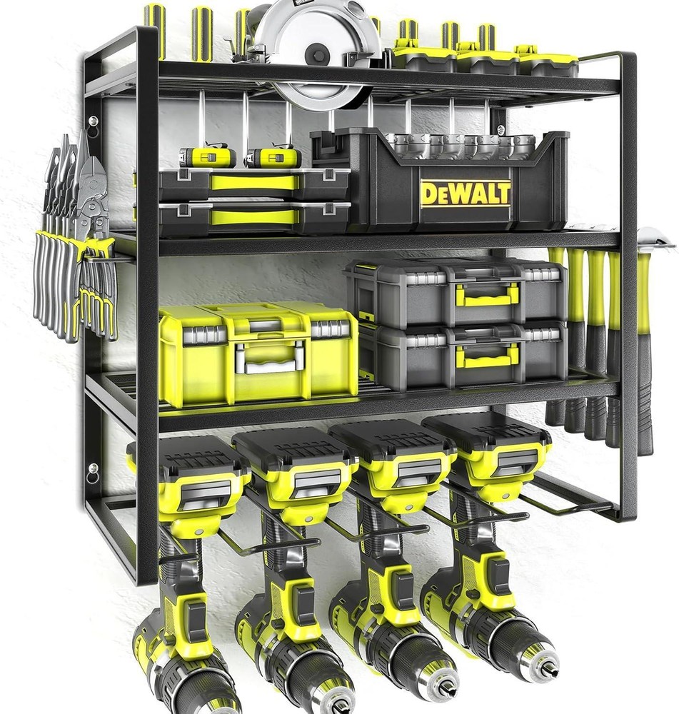 4-Layer Heavy Duty Wall Mount Metal Drill Organizer for Power Tools