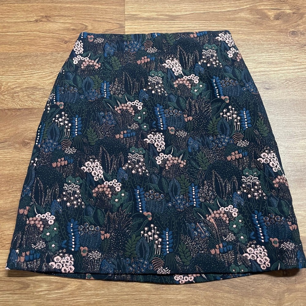 Ann Taylor Floral A Line Skirt Copper Metallic Navy Blue Pink Womens Size 2 NEW