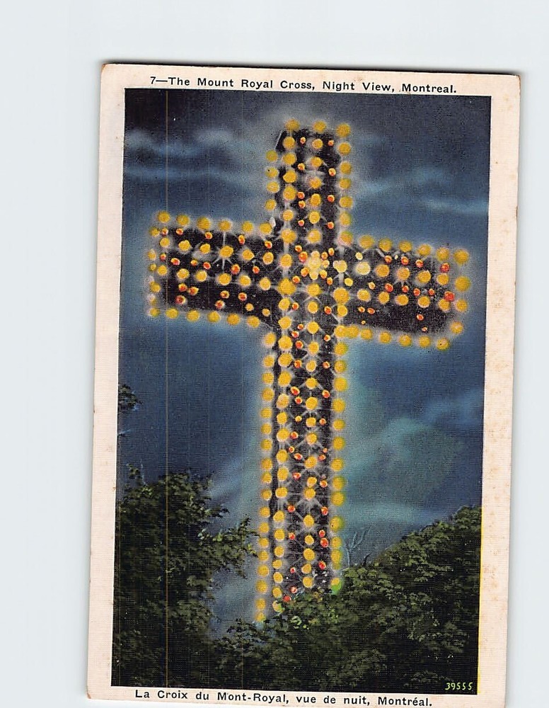 Postcard The Mount Royal Cross Night View Montreal Canada