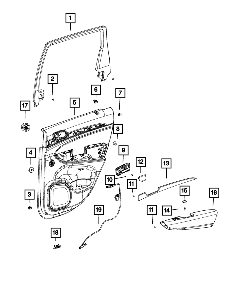 Genuine Mopar Rear Door Trim Panel Assembly Left 6AA031T5AF