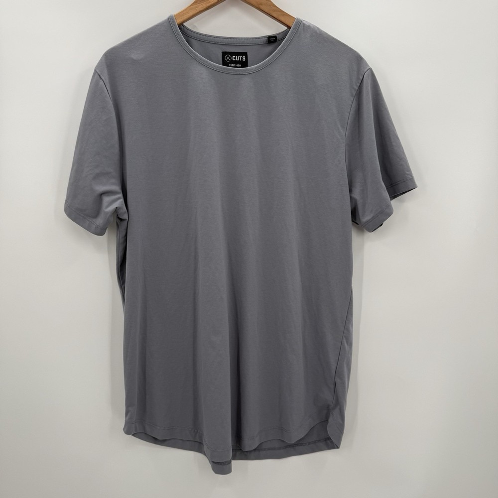 Cuts T-Shirt Curved-Hem Mens XXL Steel Blue Short Sleeve Size 2XL