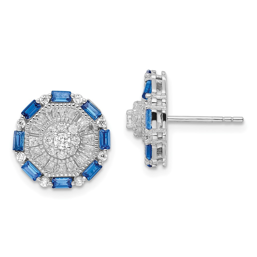Sterling Silver Polished Fancy Blue & White Cubic Zirconia Stud Earrings 3.23gm