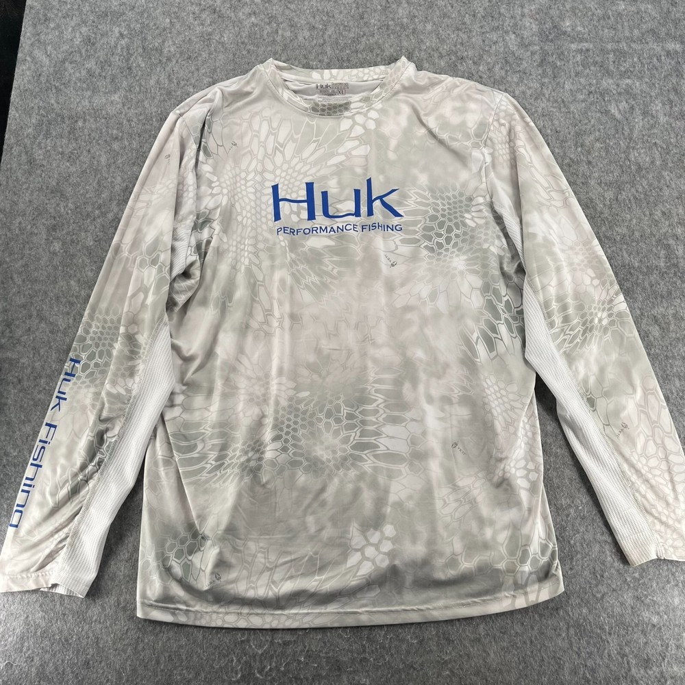 Huk Shirt Mens XL Performance Fishing Yeti Camouflage Camo All Over Print White