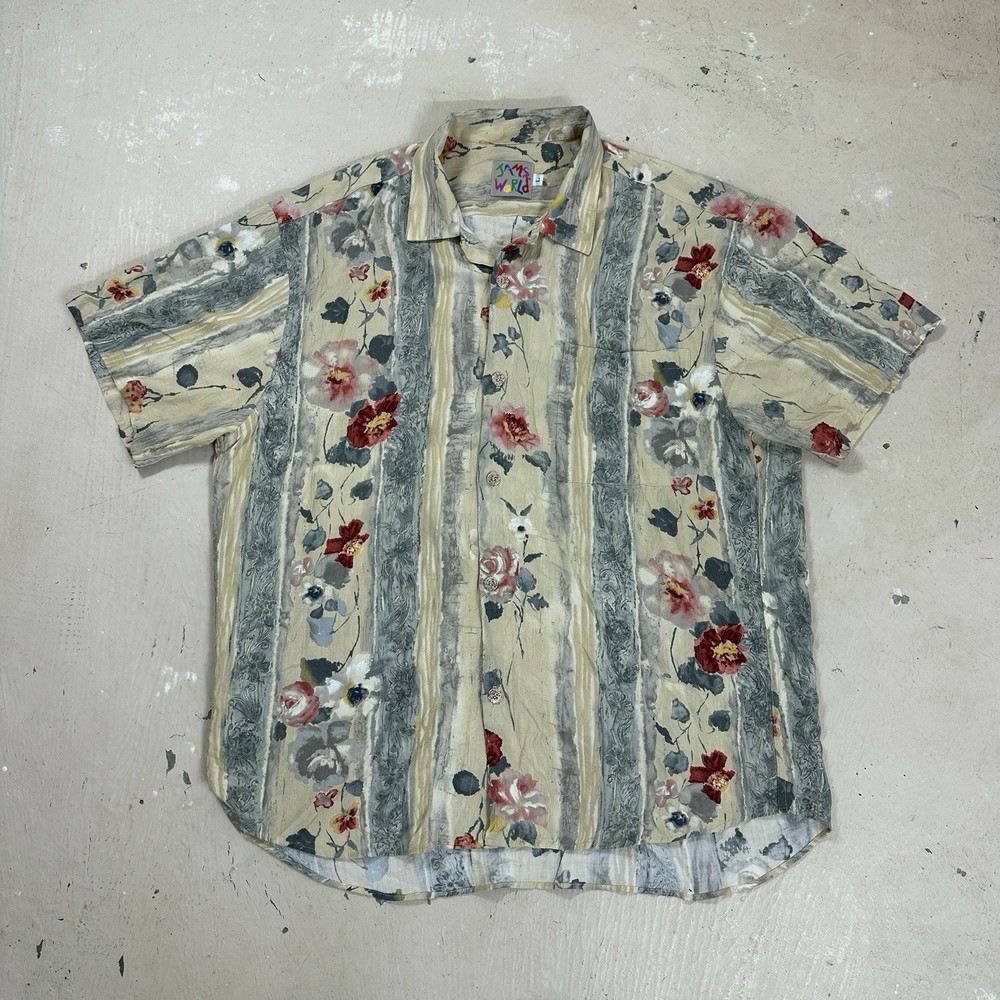 Vintage Jams World Shirt Colorful Floral Lover Boy Hawaiian 100% Rayon Sz Large