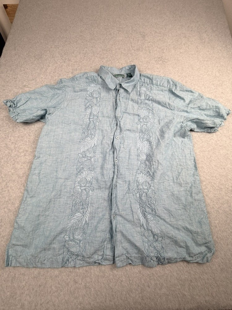Cubavera Mens Short Sleeve Button Up Shirt XXL Light Blue Embroidered Linen