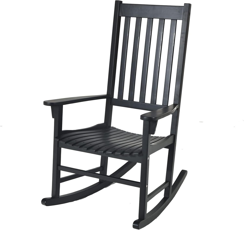 Acacia Wood Porch Rocking Chair with High Back and Armrests for Comfort