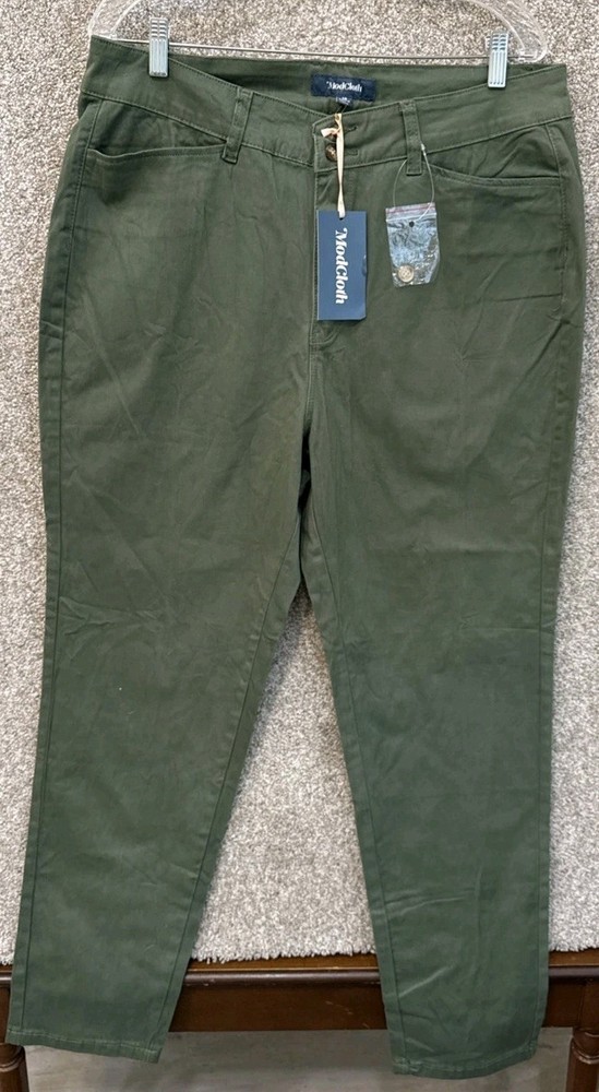 Modcloth Womens Green Cotton Stretch Straight Leg Chino Pants Size 16 NEW NWT