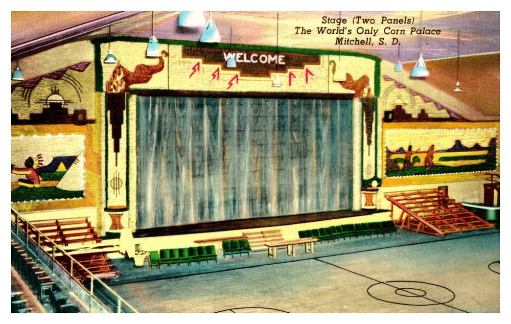 Mitchell SD South Dakota Corn Palace Stage Interior View Chrome Postcard