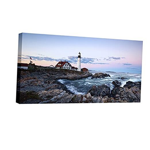 Portland Lighthouse Canvas Prints Wall Art Ocean Sunset 48x24inch (120x60cm)