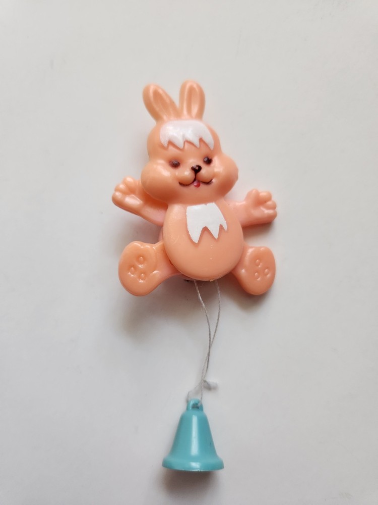 Vintage Pink Plastic Bunny Rabbit Pin Brooch Articulated Jumping Jack Easter