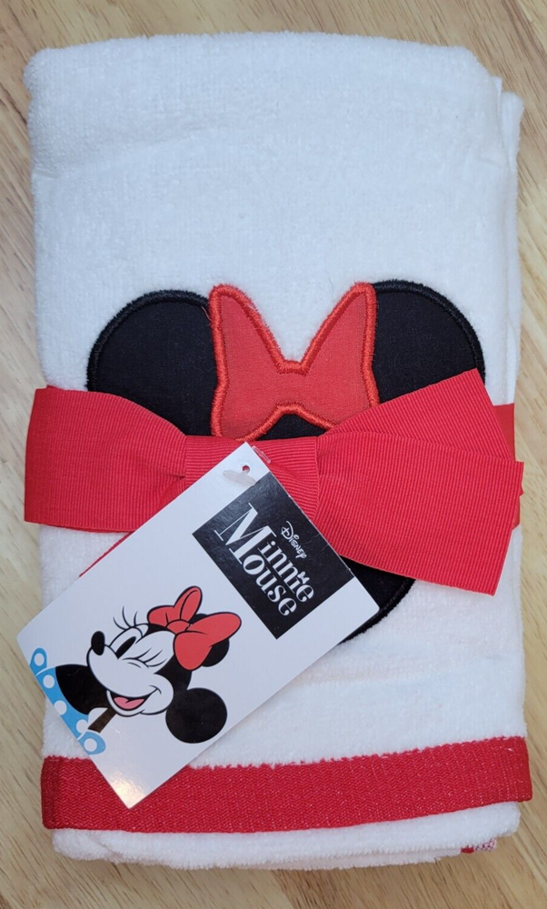 Disney Minnie Mouse Head Hand Towels 2 Pack White with Red Trim
