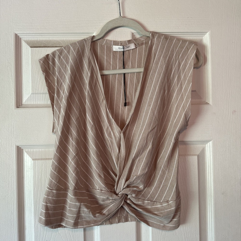 Mustard Seed Women's Blouse Pink, Size S, Bell Sleeve, V-Neck Stripes