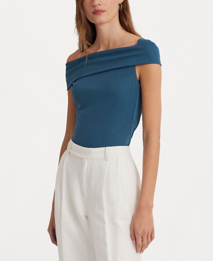 Ralph Lauren Stretch Jersey Off The Shoulder Top Blue Size S  MSRP $90
