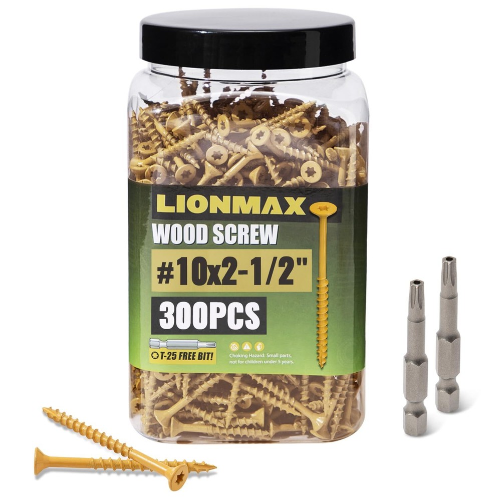 2-1/2 Inch #10 Deck Screws 300 PCS Rust Resistant with T25 Star Bit