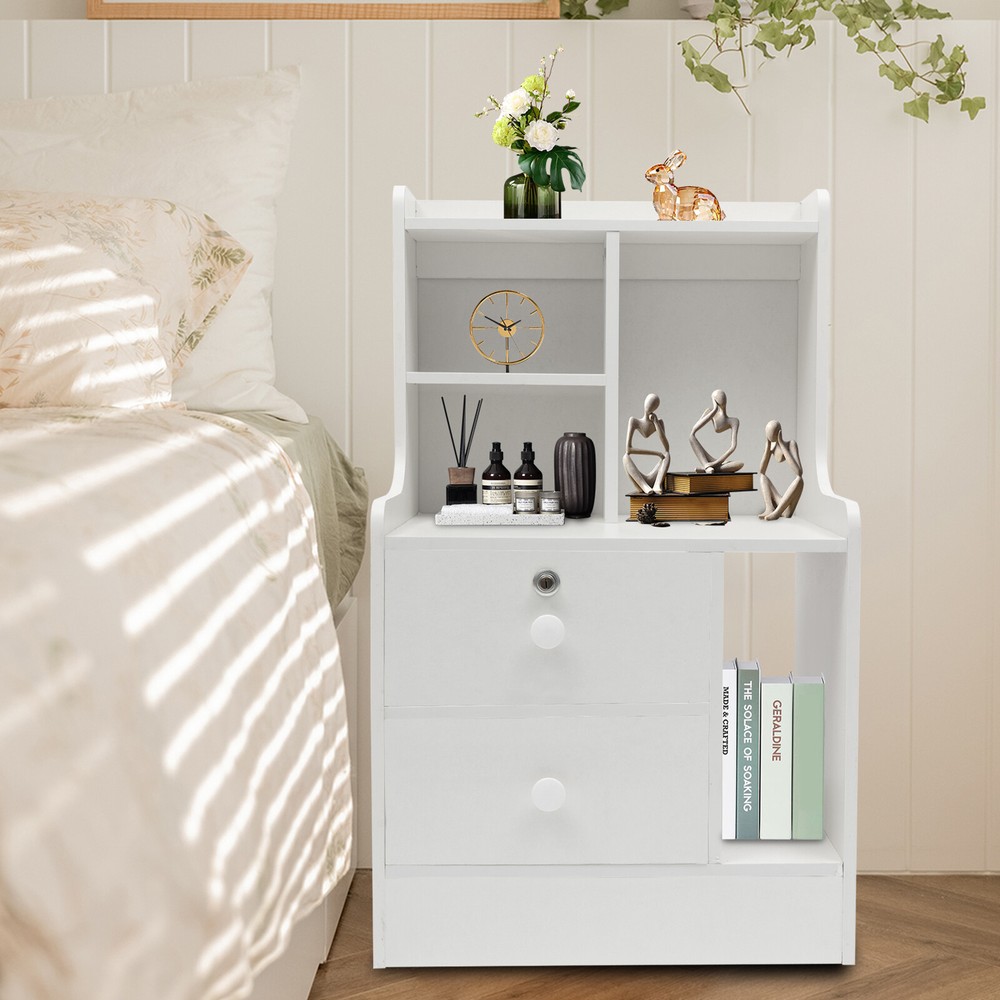 2-Drawer Bedside Cabinet Nightstand with Storage for Bedroom