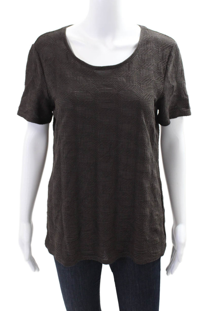 Armani Collezioni Womens Textured Scoop Neck Short Sleeve Top Brown Size 14Free Shipping in US $100+ Orders | $6.95 Orders Below