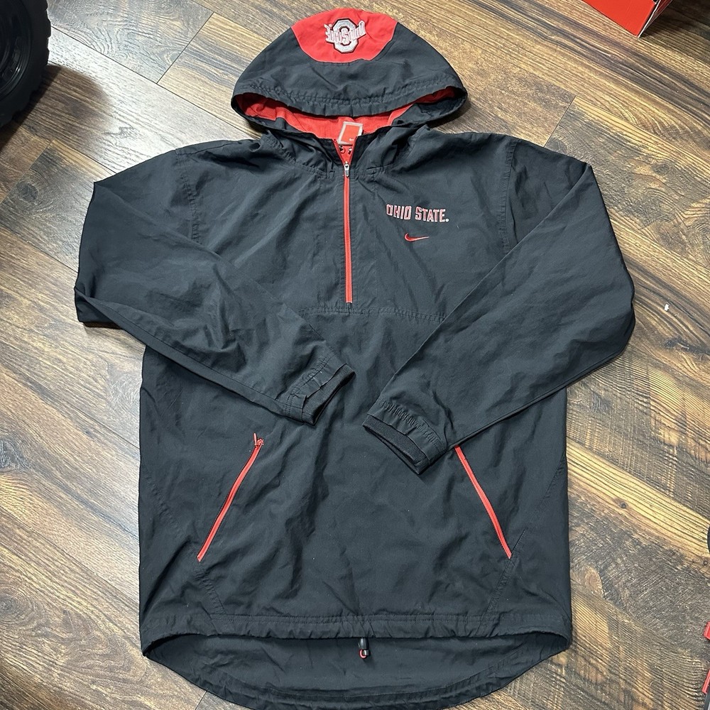 Mens Nike Ohio State University Black Hooded Windbreaker Pullover Size Small