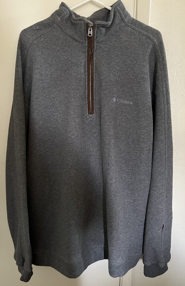 Columbia Mens Sweater 1/4 Zip Pullover Fleece Gray Large Heavy