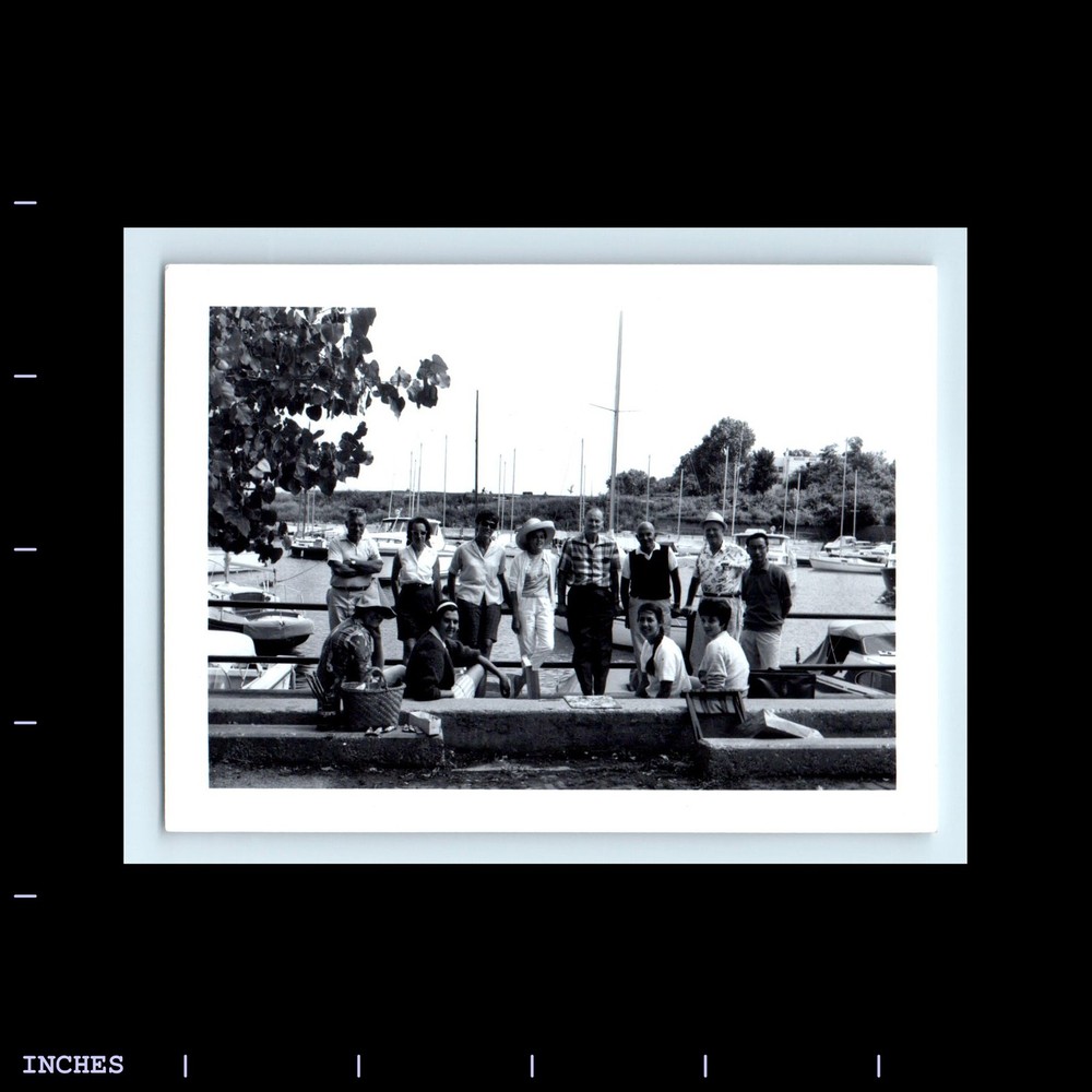 Old Vintage Photo MEN AND WOMEN OUTSIDE MARINA SAILBOATS