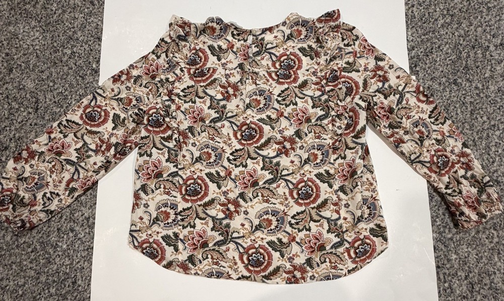 LOFT OUTLET Women’s Floral cream Long Sleeve Lightweight Blouse large petite
