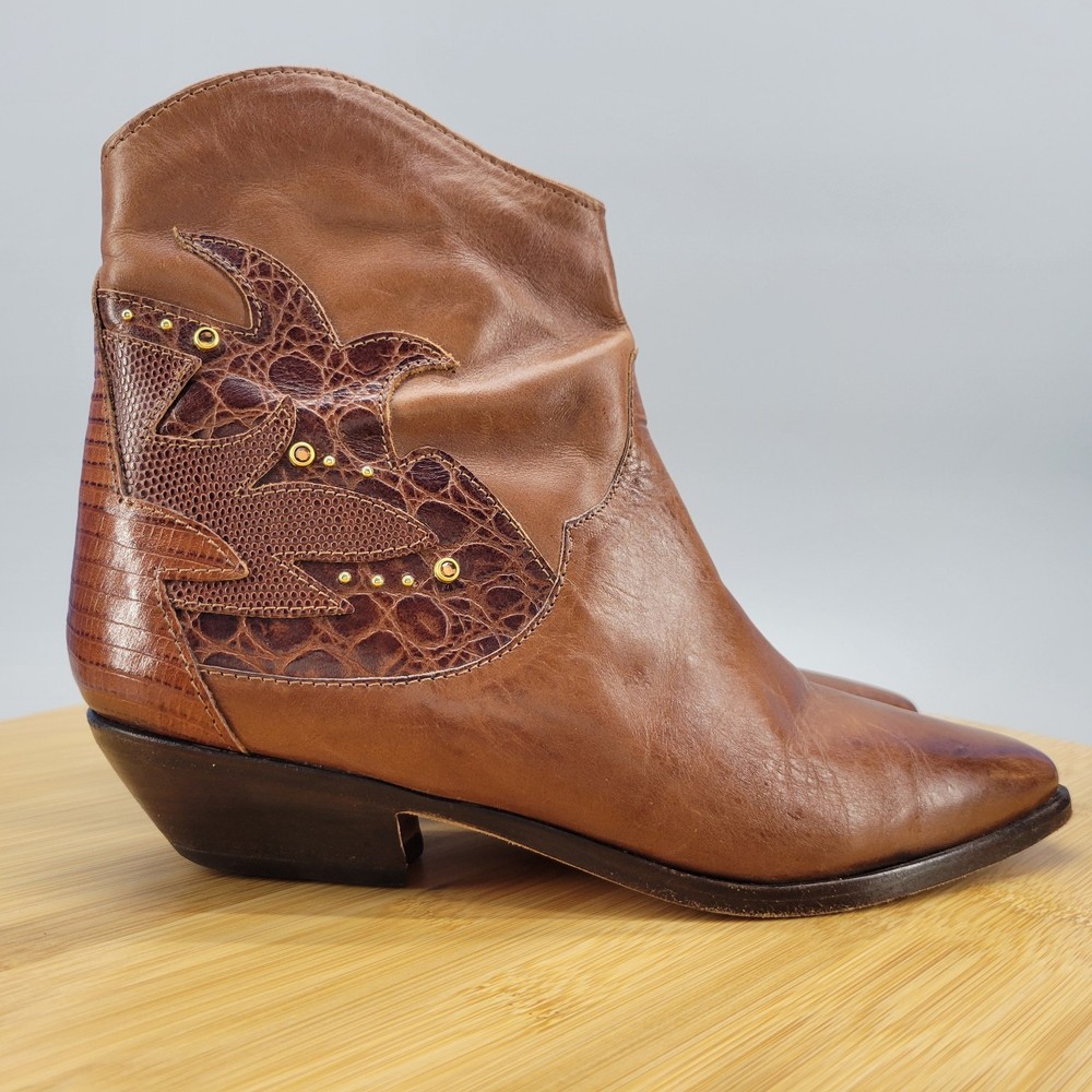 Circle S Ltd Tremor Cognac Multi Leather Womens Size 6 Ankle Boots VTG Brazil