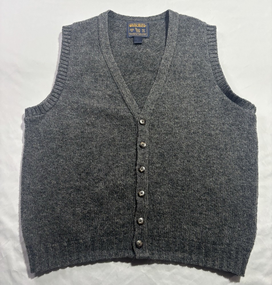 Woolrich John Rich And Bros Vest Sweater Mens L  Gray Wool Blend Button Front