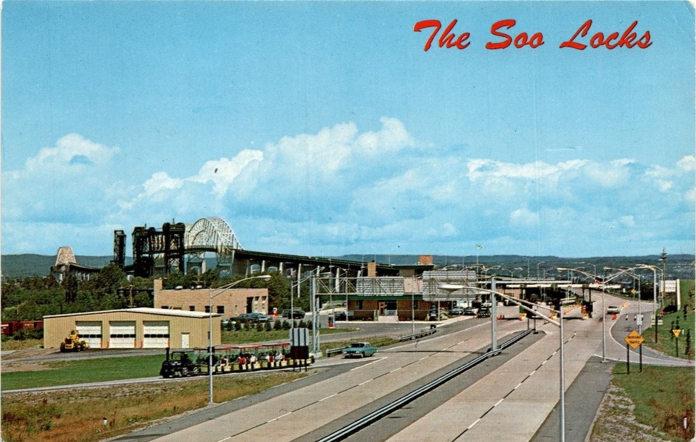 Soo Locks, Sault Ste. Marie, Mich., International Bridge, American Postcard