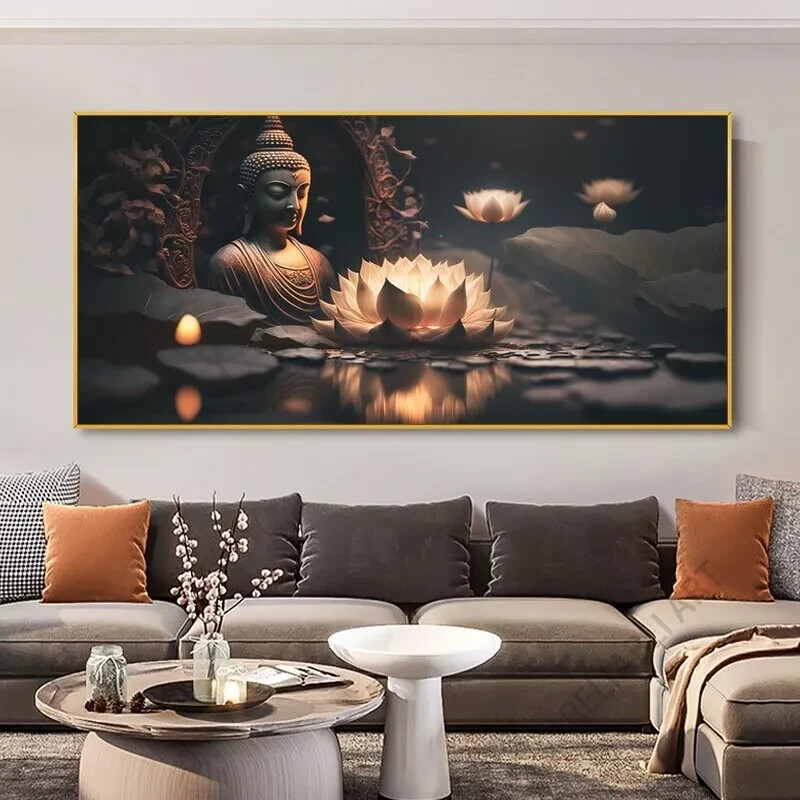 Abstract Buddha Lotus Canvas Wall Art Poster for Modern Wall Décor-image