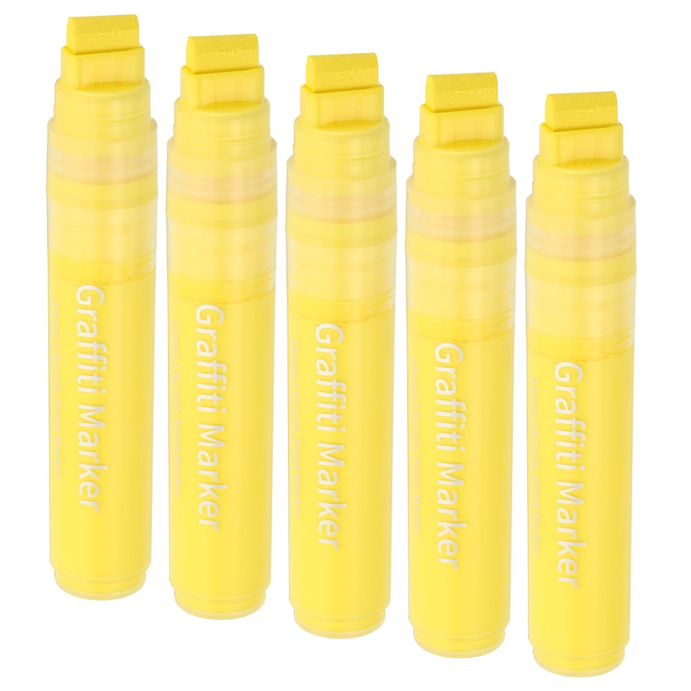 5 Pcs Graffiti Markers, 15mm Yellow Poster Marker Thick Acrylic Paint Pen