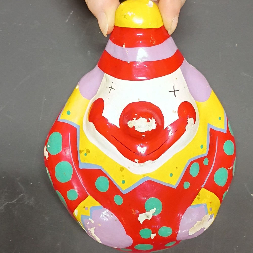 Hand Painted Ceramic Clown Figurine Polka Dot Red Green Yellow Purple White