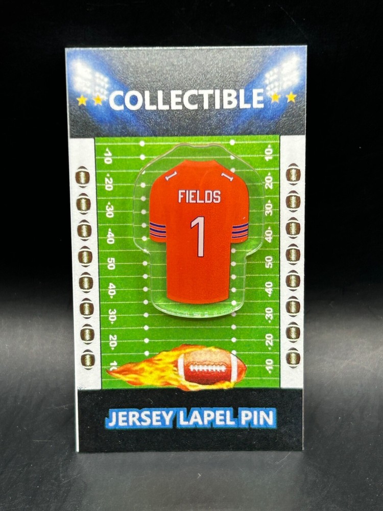 Chicago Bears Justin Fields jersey lapel pin collectible for fans  