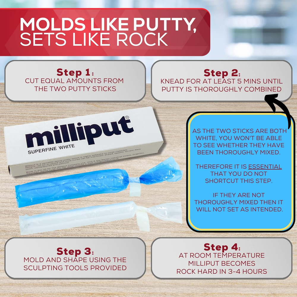 Milliput Epoxy Putty Kit for Porcelain Fiberglass and Bathtub Repairs