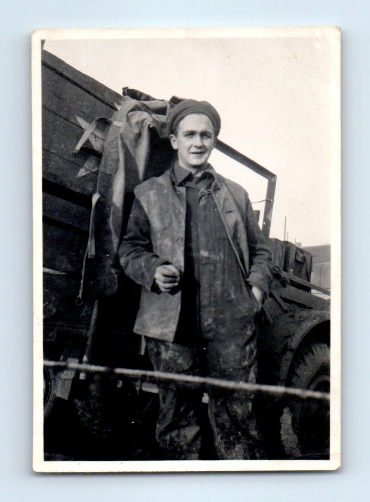 Old Vintage Photo SOLO MAN STANDING BY TRUCK ORIGINAL SNAPSHOT PHOTOGRAPH