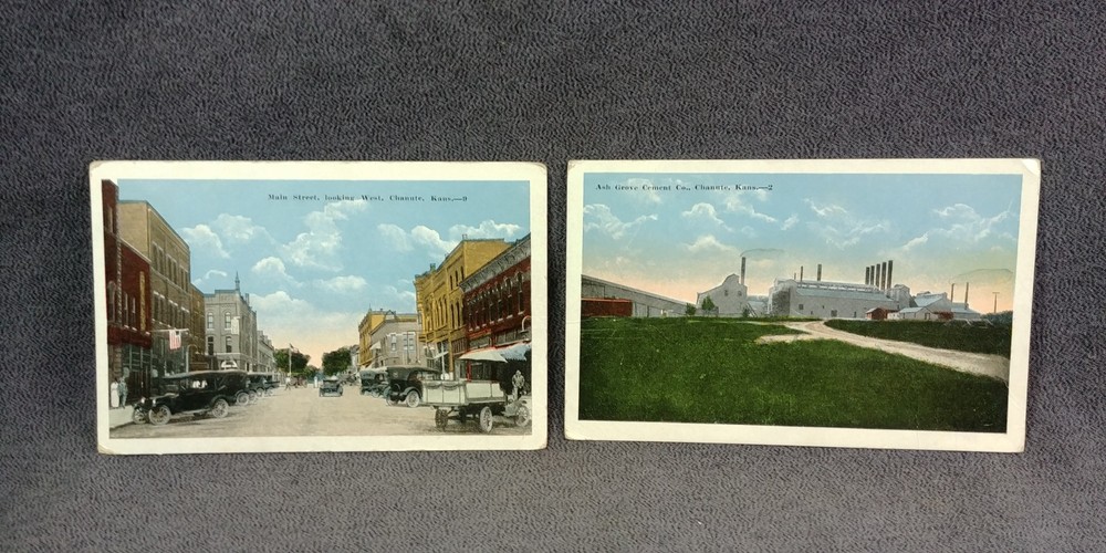 1920s Main Street West Ash Grove Cement Co Chanute Kansas Antique Postcard H81