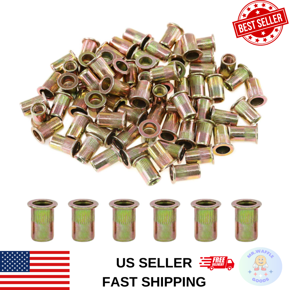100 Pcs 5/16-18 UNC Carbon Steel Rivet Nut Flat Head Threaded Insert Nutsert SAE