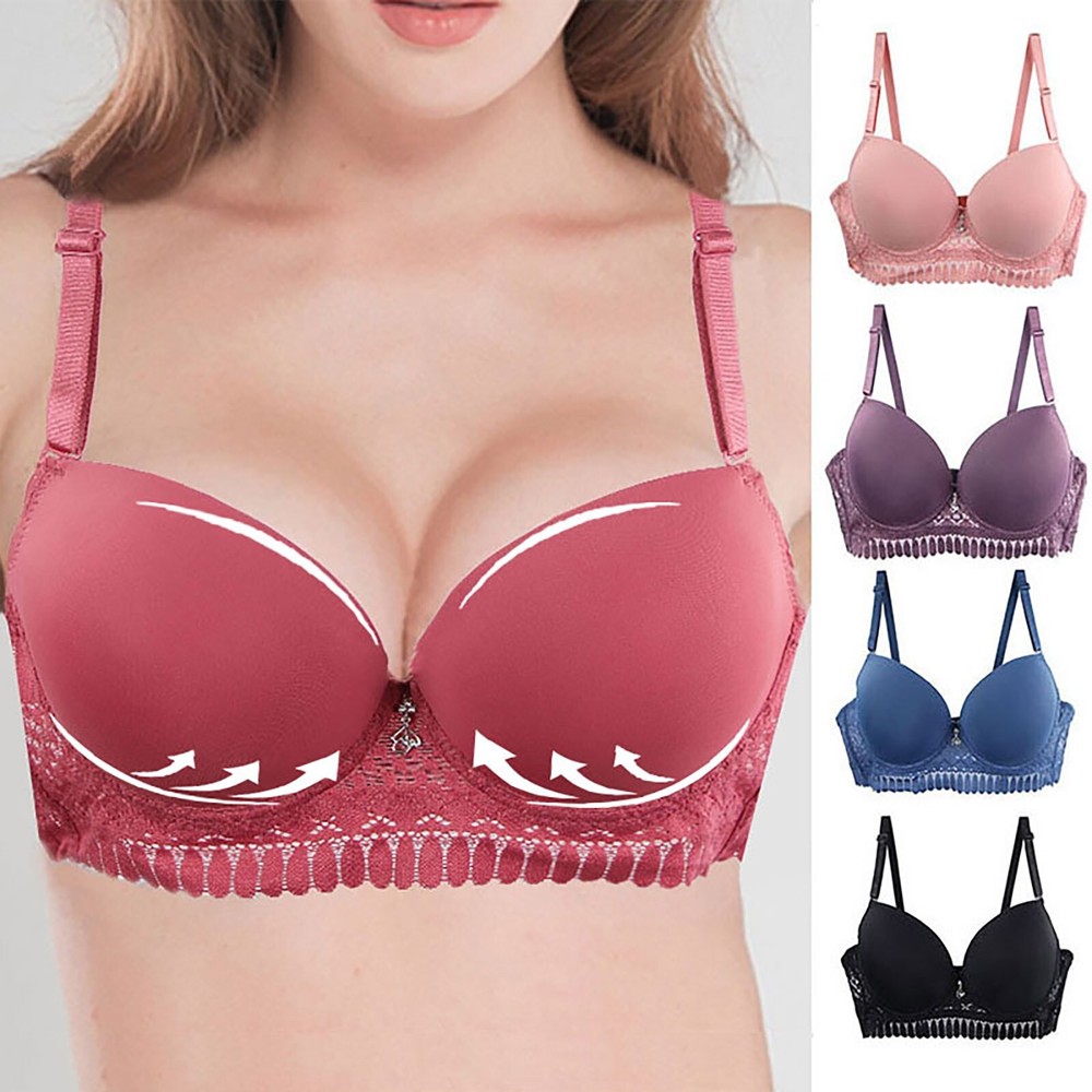 Women's Bra Set With Lace Push Up Underwired Bra Comfortable Breathable Bra For
