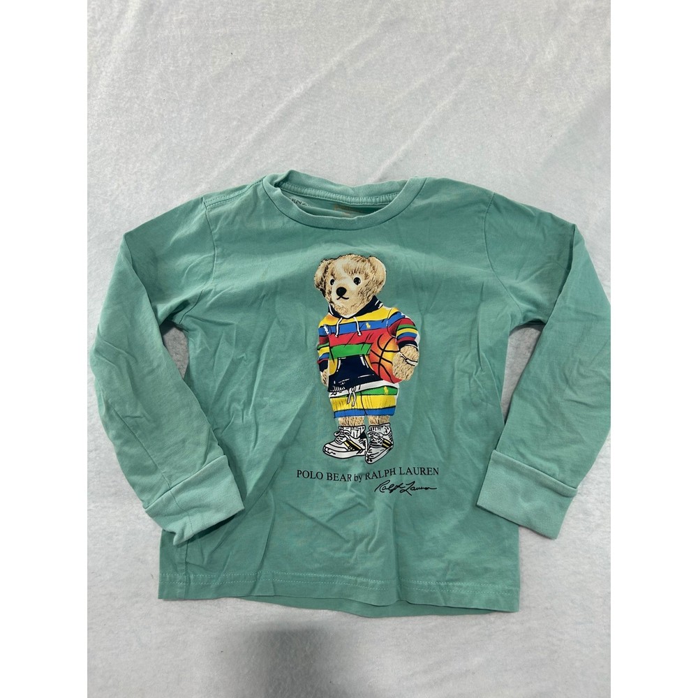 Polo Ralph Lauren Kids Polo Bear Basketball Long Sleeve T-Shirt Green Size 5