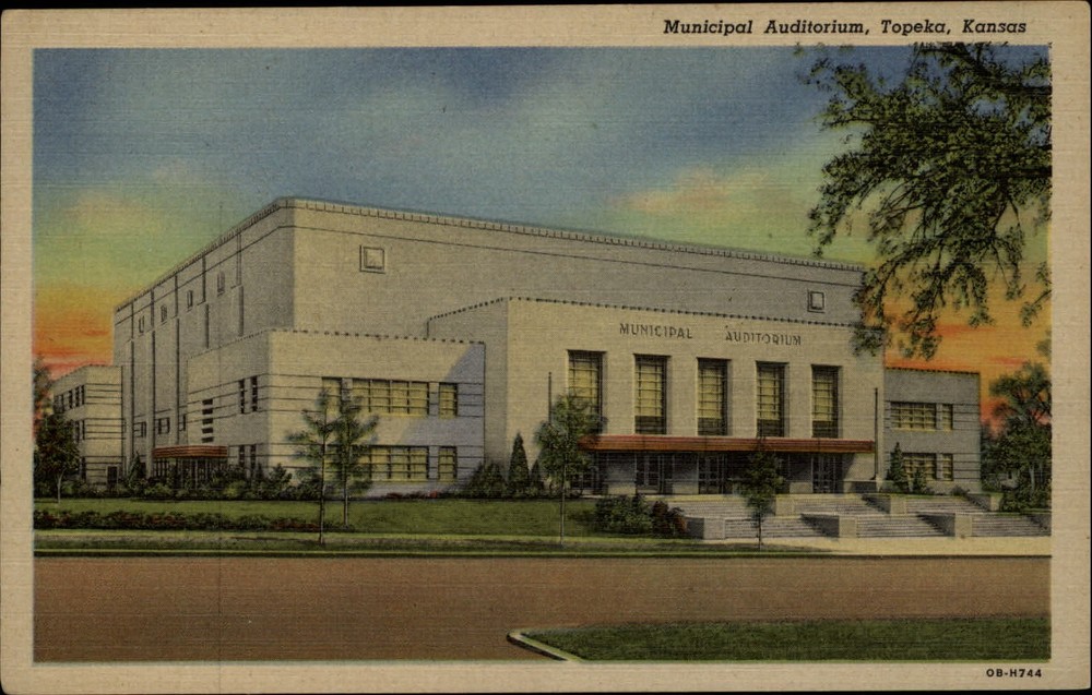 Municipal Auditorium Topeka Kansas ~ 1940s linen postcard