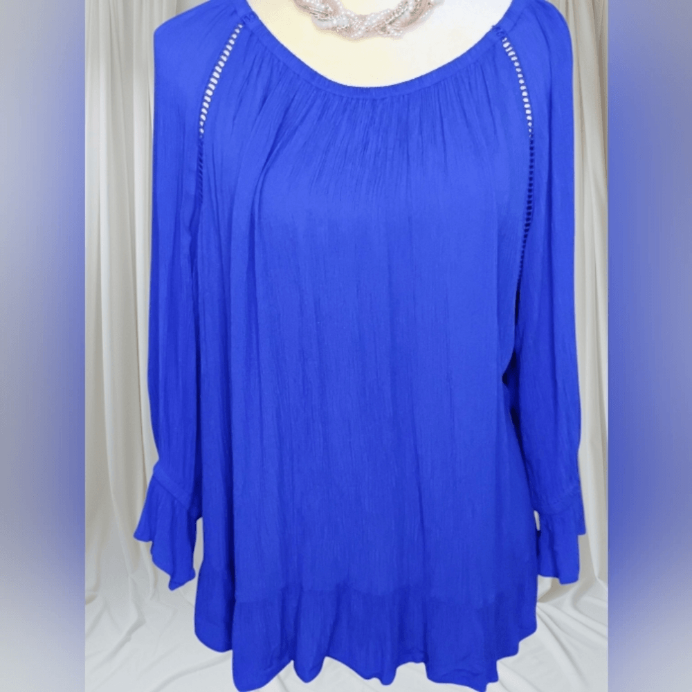 Cobalt Blue Peplum Peasant Blouse in Size L by INC