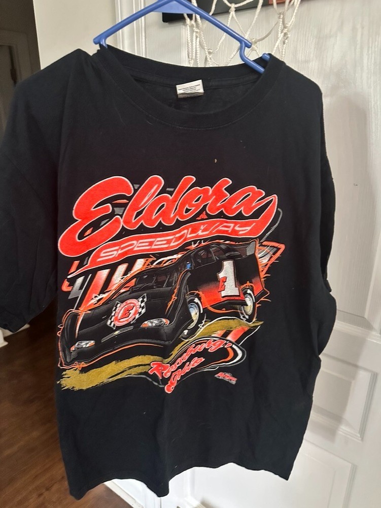 Vintage NASCAR Big Print T-Shirt Eldora Speedway Dirt Track XL