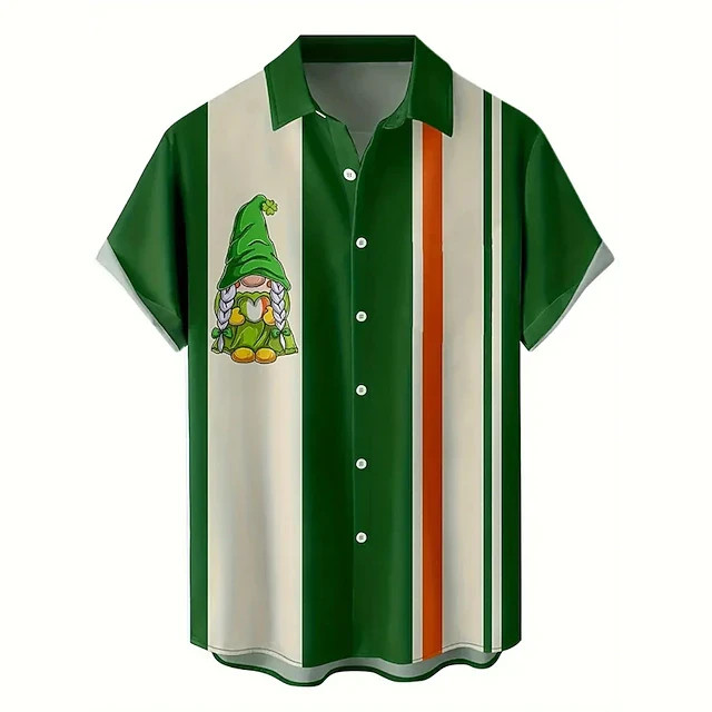 Dancing Gnomes St Patricks Day Hawaiian Shirt Lucky Green Clover Holiday Button