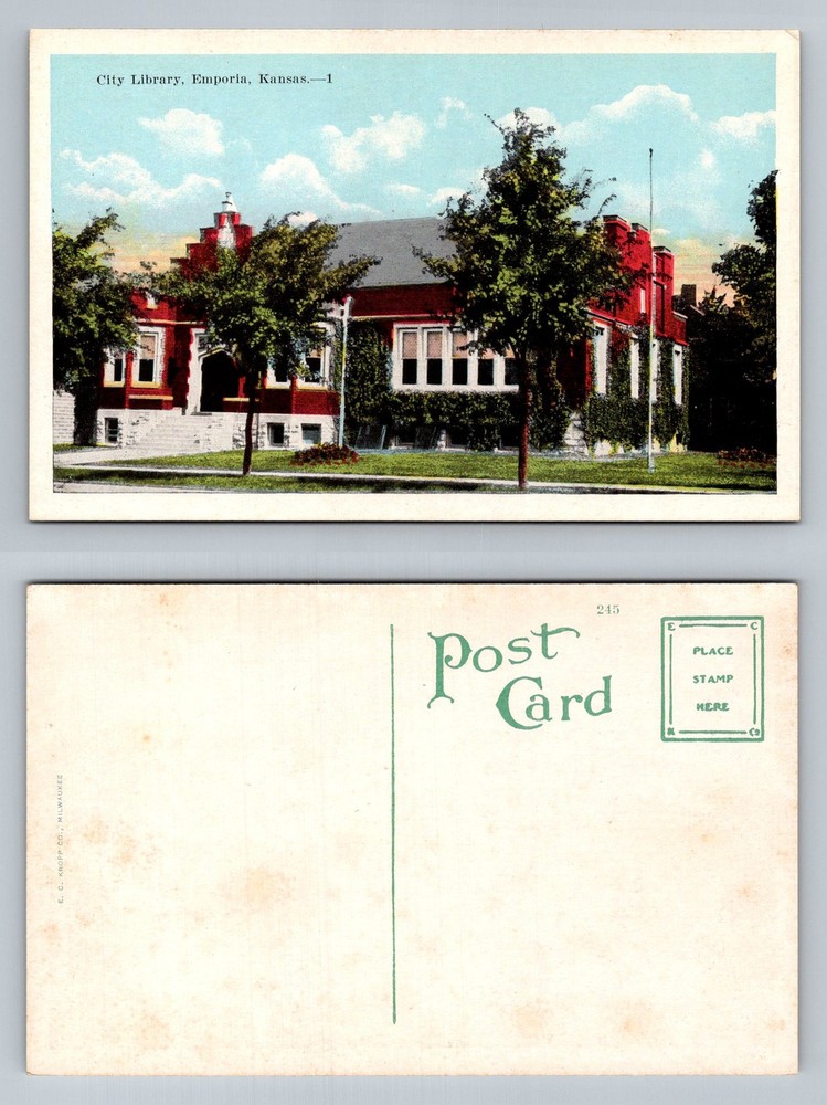 Emporia, KS-Kansas, Historic City Red Brick Library Building Vintage Postcard