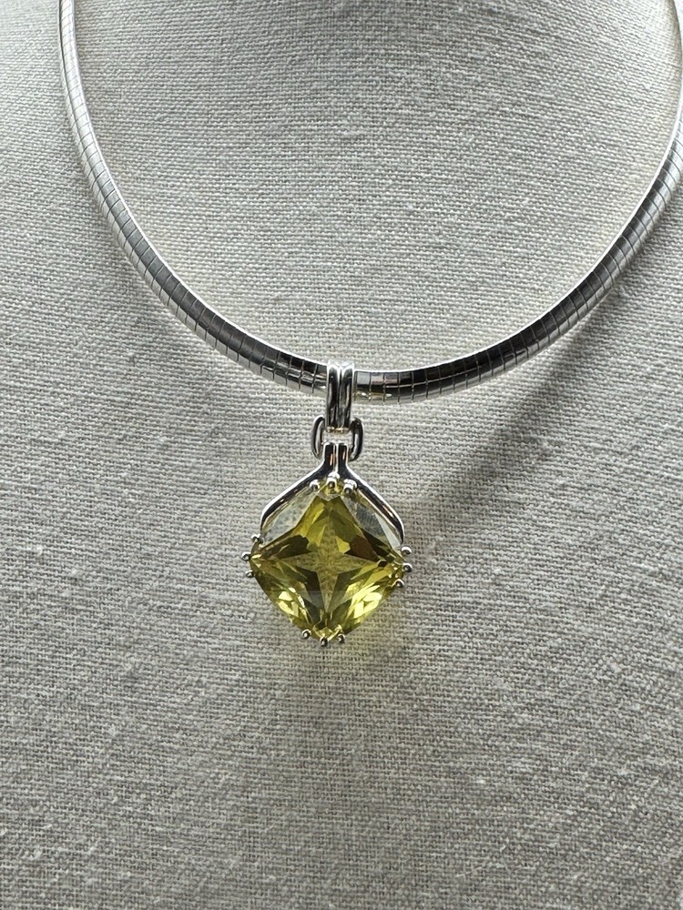 925 Sterling Silver Italy Collar Necklace Glass Pendant Bold Modern Design