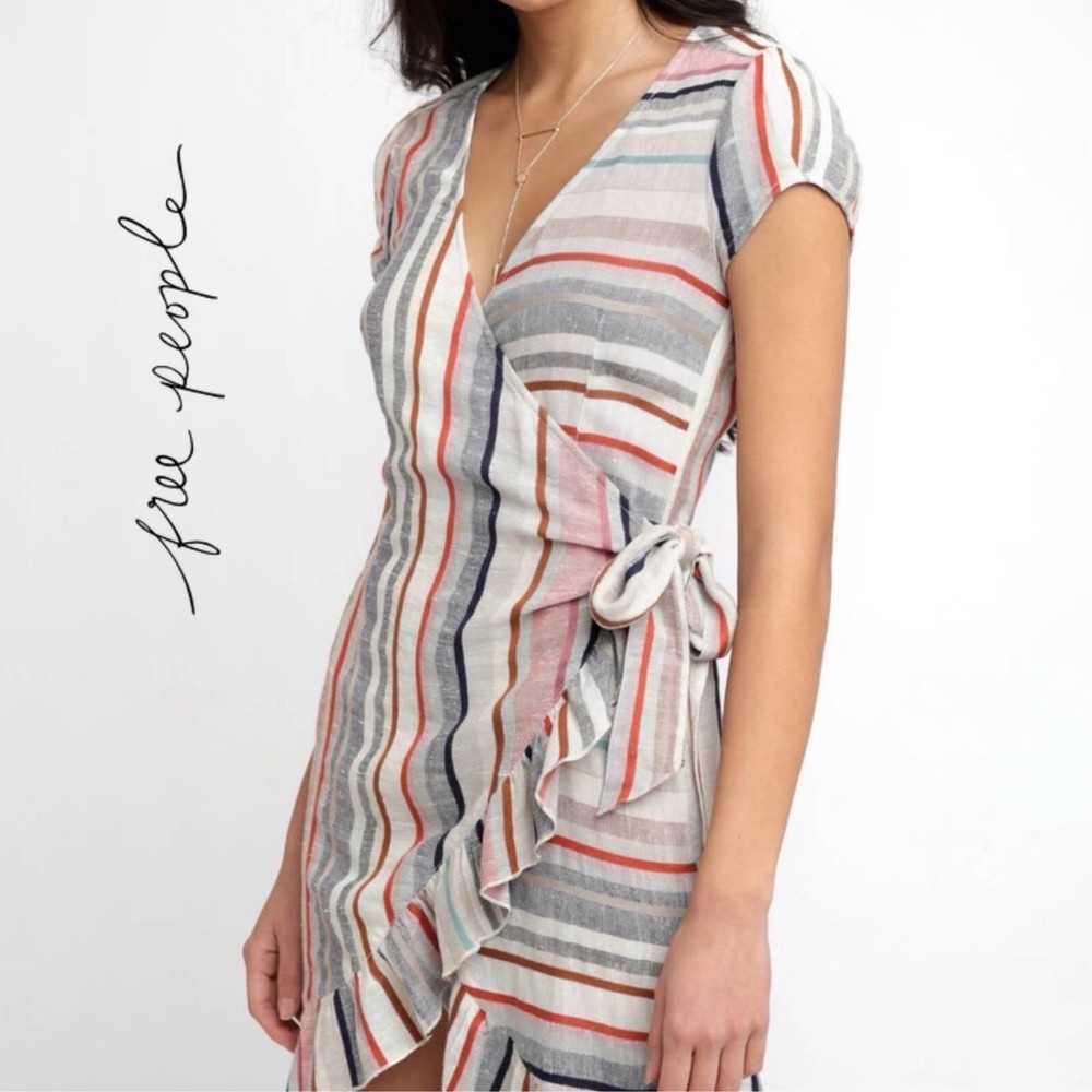 Free People Wrap it Up Mini Dress Endless Summer Striped Print Boho Size XS