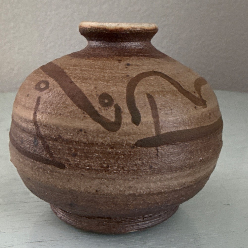Mid Century Modern Studio Pottery Small Vase Wabi Sabi Abstract Ceramic Weed Pot