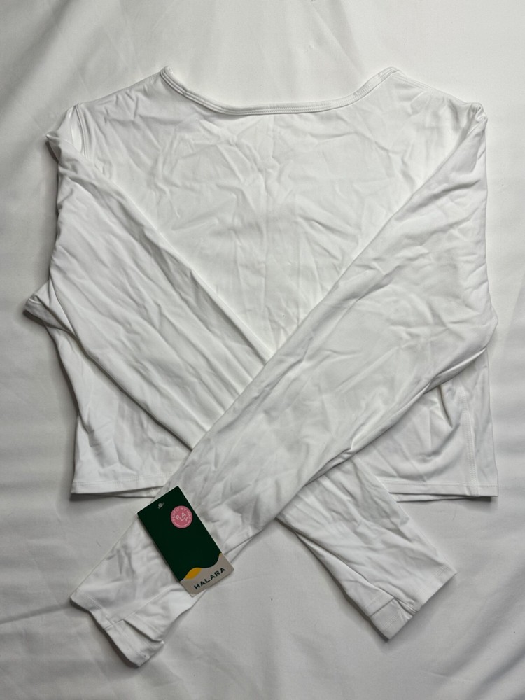 Halara White Longsleeve Workout Top - XL, Cut Out