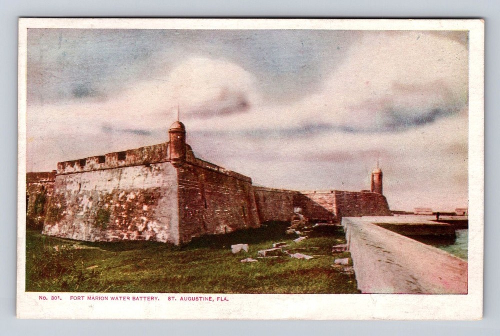 St Augustine FL-Florida, Fort Marion Water Battery, Antique Vintage Postcard